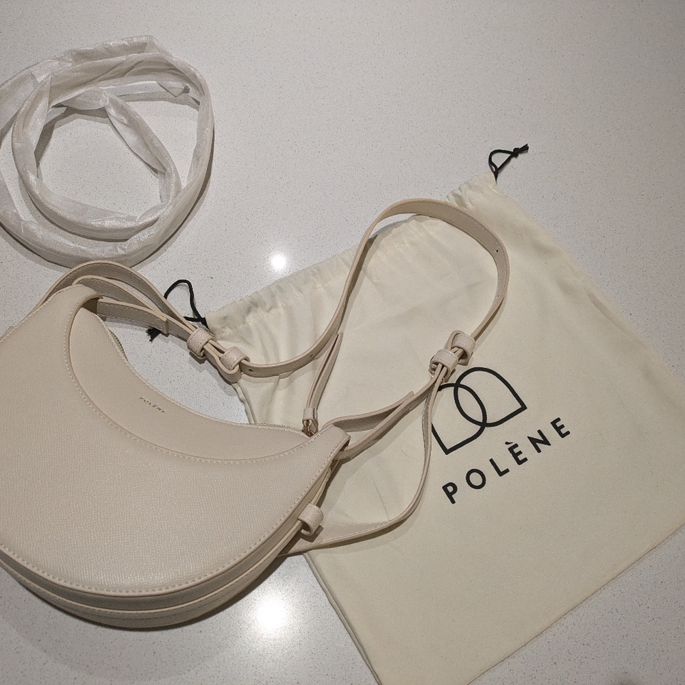 Polene leather crossbody bag cream color
